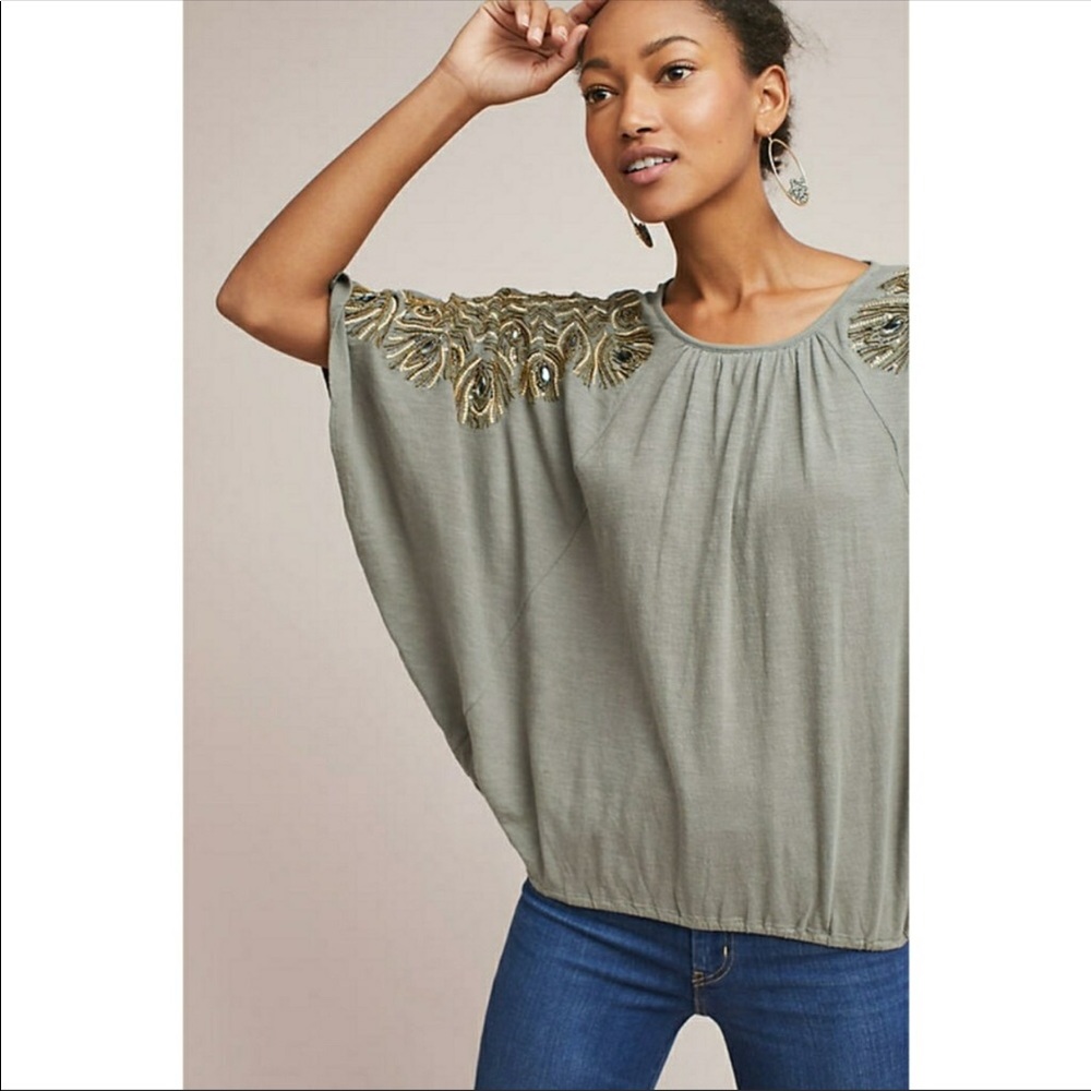 Anthropologie feather cloaked beaded dolman top